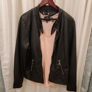 Black Pleather Jacket w/Silver Zip Details